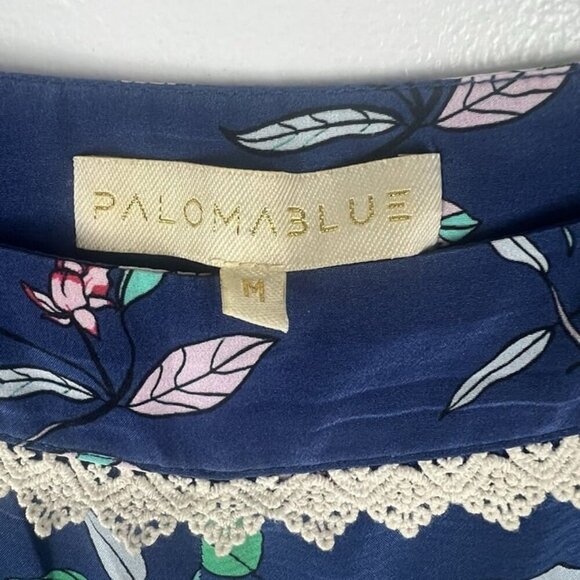 Paloma Blue Women's Wide Leg Floral Pants sz M Silk Designer Boho Chic Cottage - Picture 3 of 11